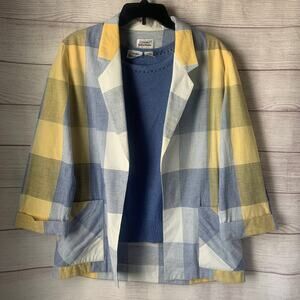 Vintage Country Suburbans Plaid Lightweight Blazer Shirt Blue Sweater Size 12